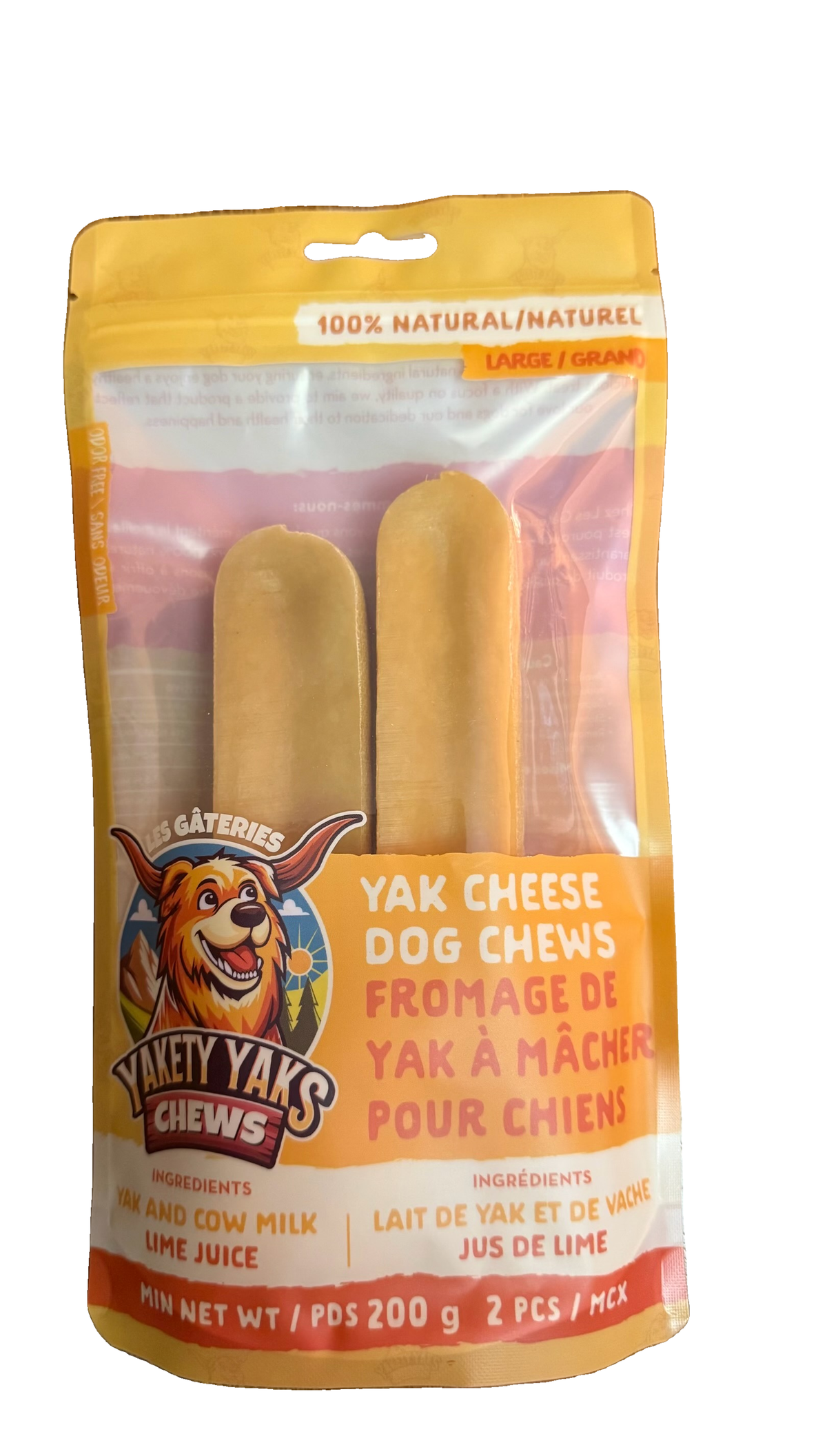 Front of Yakety Yaks Large 2-pack, minimum 200 g